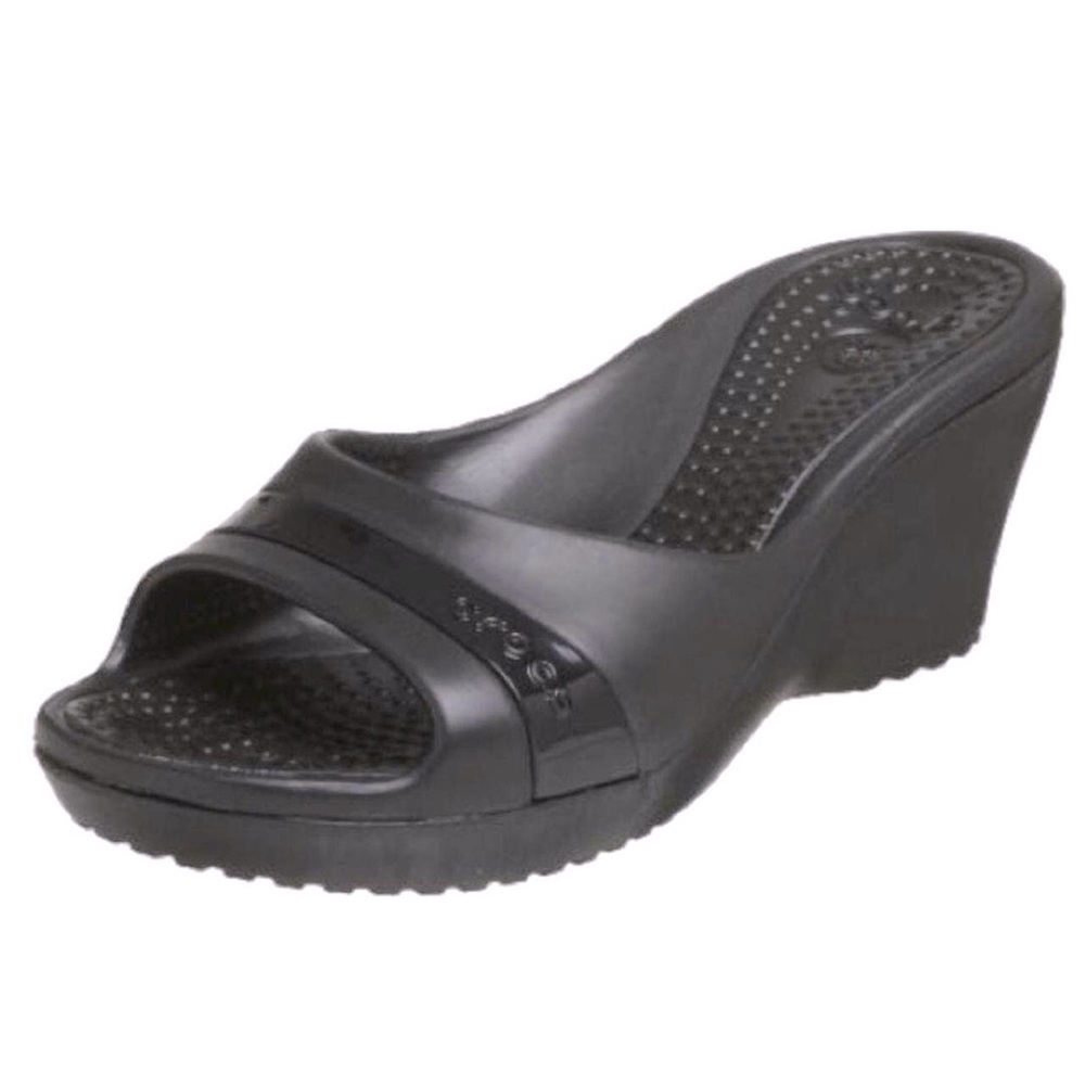 Crocs Womens Sassari Wedge Heel Slides Black Sandals Size 10